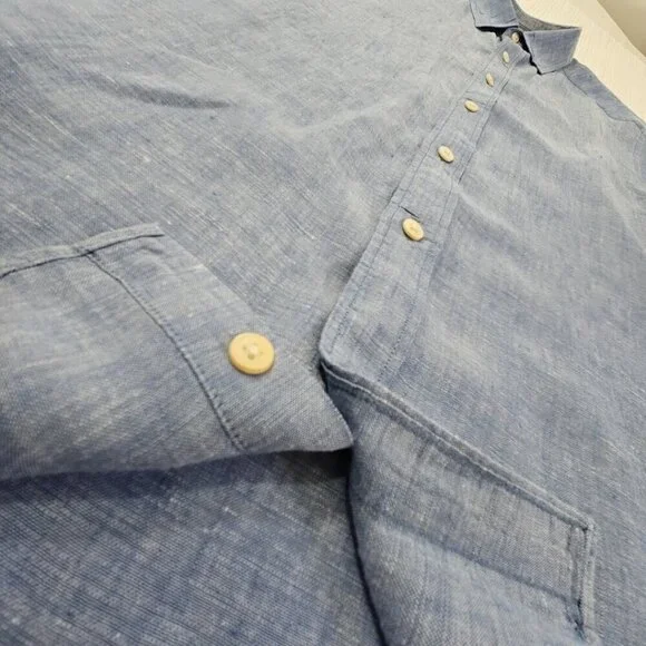 Nautica Linen Blend Short Sleeve Shirt Men's M Blue Button Up EUC LN Resortwear - Picture 3 of 12